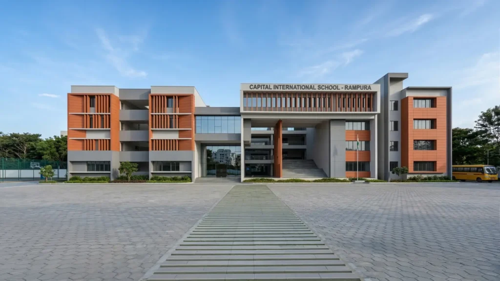 Campus building of Capital International School, a CBSE school in Rampura, North Bangalore.