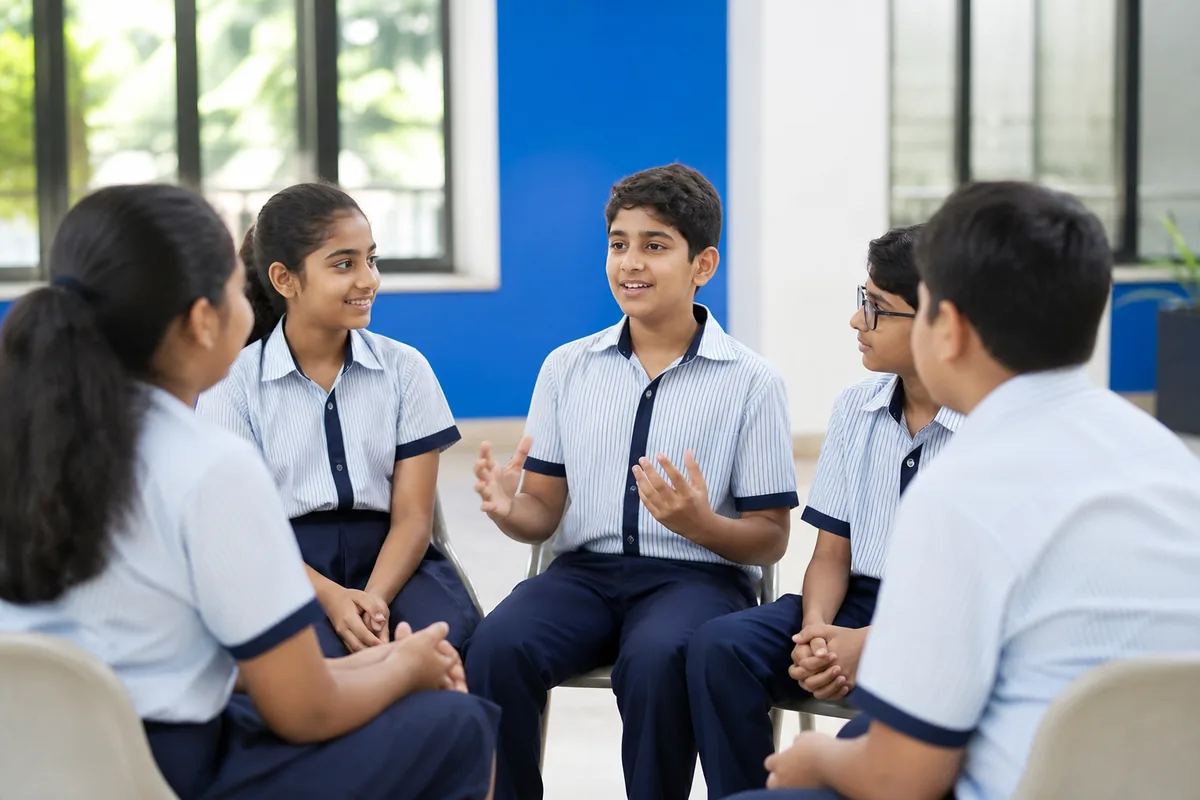 Indian children building confidence through classroom speaking