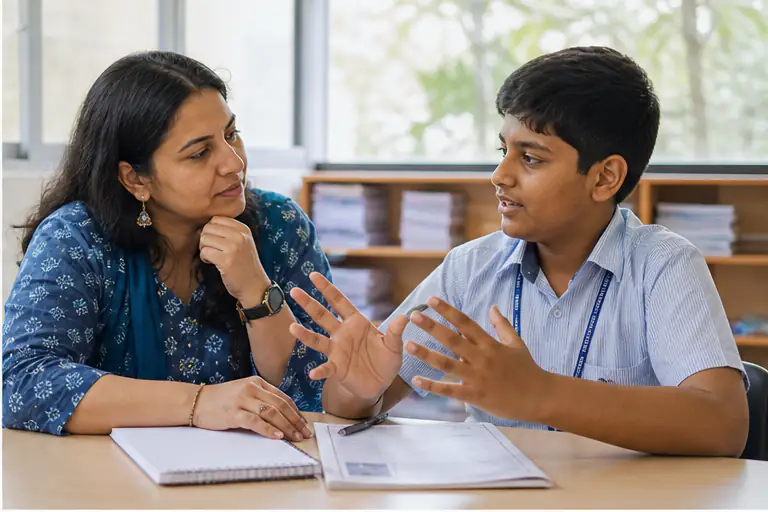 CBSE teacher gives competency-based feedback to a student