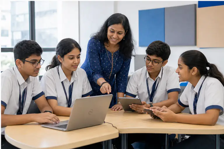 Teacher guides practical digital and communication skills
