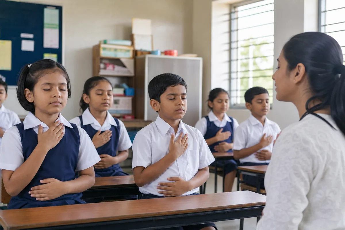 School child using a breathing break to restore focus