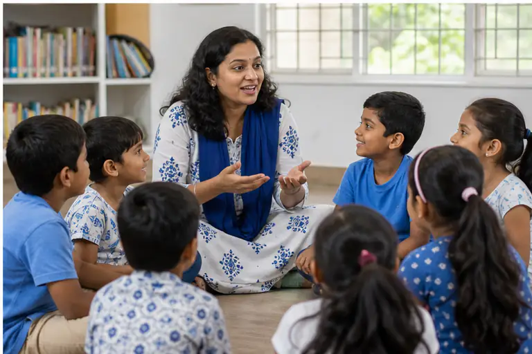 Teacher leads an interactive read-aloud and story discussion