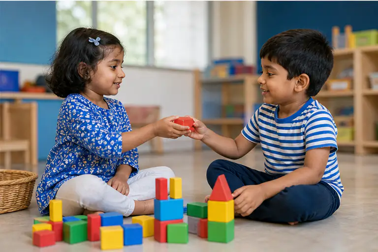 Children build kindergarten social readiness by sharing blocks