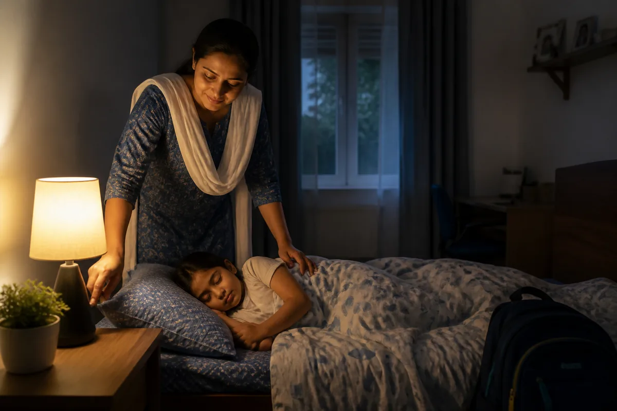 Sleep schedule for school children with a calm Indian family routine